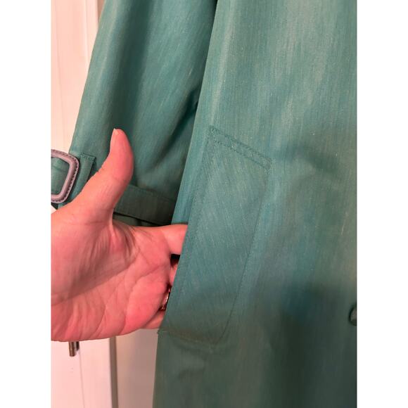 London Fog double breasted beautiful blue/green light weight trench/rain coat 8P - Picture 8 of 9